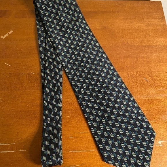 STRUCTURE men's navy and green lines tie 100% silk material - Picture 2 of 4